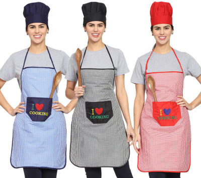 Whitewrap Polyester Chef's Apron - Free Size(Multicolor, Pack of 3)