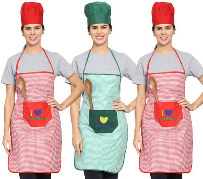 Whitewrap Polyester Chef's Apron - Free Size(Multicolor, Pack of 3)