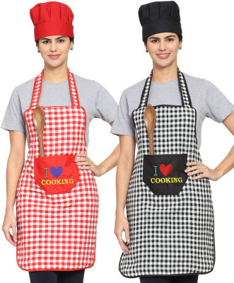 Whitewrap Cotton Chef's Apron - Free Size(Multicolor, Pack of 2)