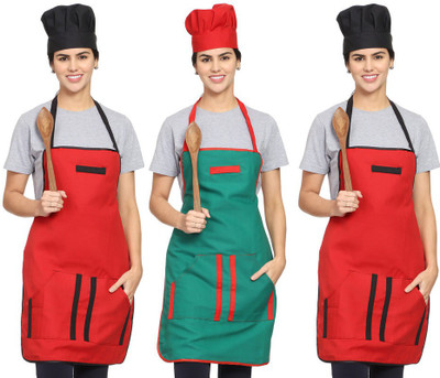 Whitewrap Cotton Chef's Apron - Free Size(Multicolor, Pack of 3)