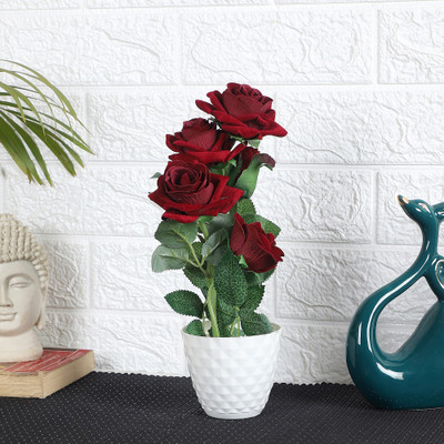 Flipkart Perfect Homes Artificial Flowers for Home Décor and Gifting Red Rose Artificial Flower  with Pot(12 inch, Pack of 1, Flower with Basket)