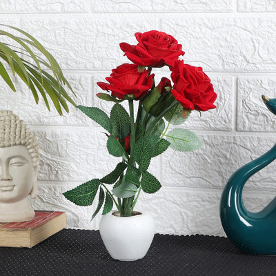 Flipkart Perfect Homes Artificial Flowers for Home Décor & Gifting Red Rose Artificial Flower  with Pot(11.5 inch, Pack of 1, Flower with Basket)