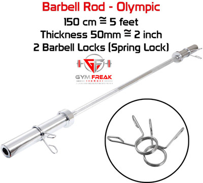 HACKERX 5 Feet Straight Olympic Barbell Rod (30 mm Internal Dia & 50mm Outer Dia) Weight Lifting Bar
