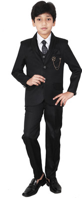 Eliq Solid Single Breasted Party Boys Blazer(Black)
