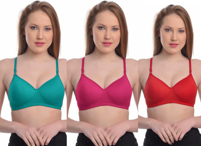 The Skin Touch Women Plain Bra Women T-Shirt Lightly Padded Bra(Pink, Red, Green)