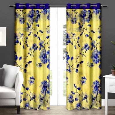 Tample Fab 274 cm (9 ft) Polyester Room Darkening Long Door Curtain Single Curtain(3D Printed, Yellow, Blue)