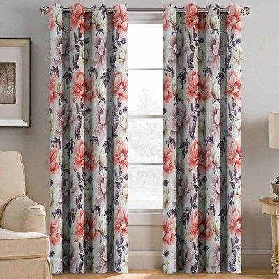 Tample Fab 274 cm (9 ft) Polyester Room Darkening Long Door Curtain (Pack Of 2)(3D Printed, Red, Grey)