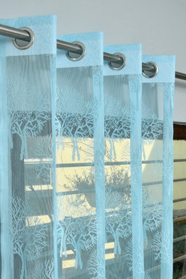 HHF DECOR 213 cm (7 ft) Door Polyester Semi Transparent Curtain Single Curtain(Aqua, Floral)