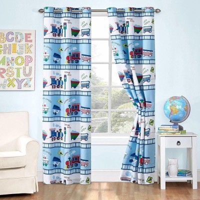 Ad Nx 214 cm (7 ft) Polyester Room Darkening Door Curtain (Pack Of 2)(Printed, Blue)