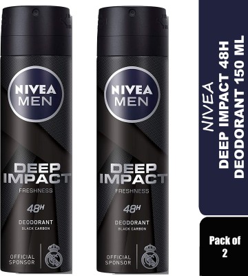 NIVEA Men Deep Impact 48h Black Carbon Deodorant (PO2 X 150ML) Deodorant Spray  -  For Men(300 ml, Pack of 2)