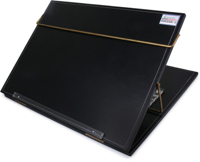 RASPER 2 Compartments Black Genuine Leather Writing Desk Elevator, (Small Size 16x12 Inches) Adjustable Height Reading Desk Portable Laptop Table Top(Black)