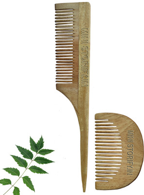 Mini Storify Truly Organic 1 Neem Tail Comb 1 Neem Beard Comb Anti- Dandruff Comb For Men & Women
