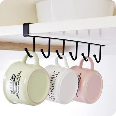 PROPER SHOP Multipurpose Mug Holder, Kitchen Utensil Under Rack Shelf Hooks, Coffee Cups 6 Hook Rail 6(Pack of 1)