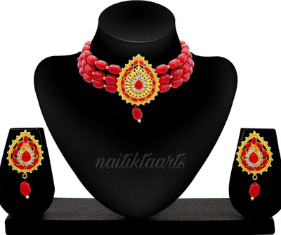 naitika arts Alloy Gold-plated Red Jewellery Set(Pack of 1)