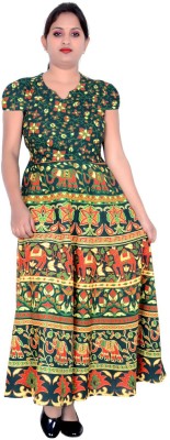 Sttoffa S Women Printed Anarkali Kurta(Green)