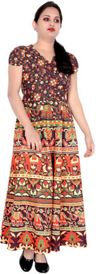 Sttoffa S Women Printed Anarkali Kurta(Brown)