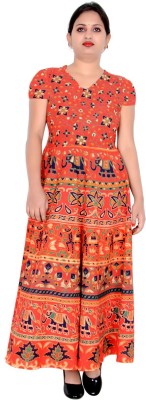 Sttoffa S Women Printed Anarkali Kurta(Orange)