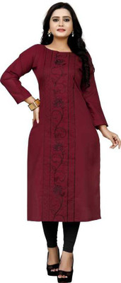 VIVIDH CREATIONS Women Printed Straight Kurta(Maroon)