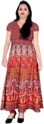 Sttoffa S Women Printed Anarkali Kurta(Maroon)