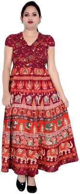 Sttoffa S Women Printed Anarkali Kurta(Maroon)