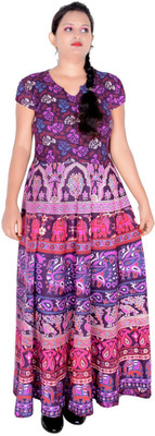 Sttoffa S Women Printed Anarkali Kurta(Purple)