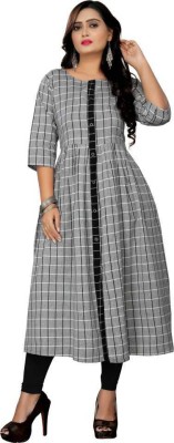 VIVIDH CREATIONS Women Checkered A-line Kurta(Grey)