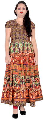 Sttoffa S Women Printed Anarkali Kurta(Brown)