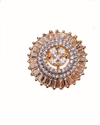 Afreen American Diamond Golden Partywear Ring Alloy Gold Plated Ring