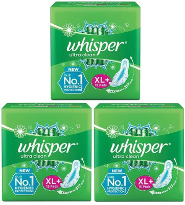 Whisper Ultra Clean XL+ Plus (15+15+15 Count) Sanitary Pad (Pack of 3)