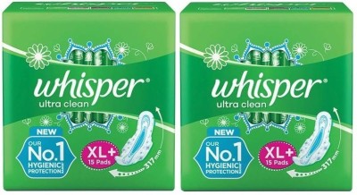 Whisper Ultra Clean XL+ Plus (15+15 Count) Sanitary Pad  (Pack of 2)