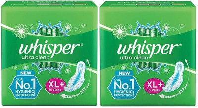 Whisper Ultra Clean XL+ Plus (15+15 Count) Sanitary Pad (Pack of 2)