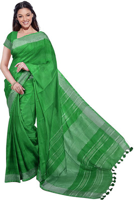 govind handloom Self Design Bhagalpuri Cotton Linen Saree(Green)