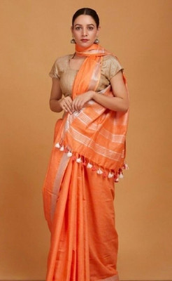 govind handloom Solid/Plain Bollywood Cotton Blend Saree(Multicolor)
