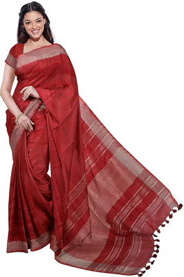 govind handloom Self Design Bhagalpuri Cotton Linen Saree(Red)
