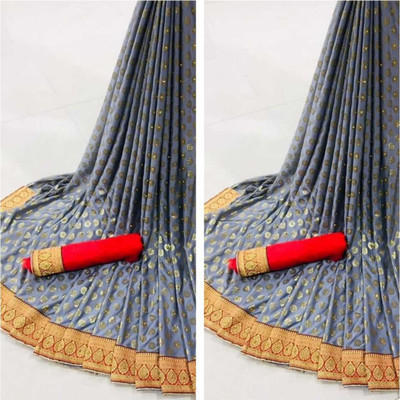 dhaduk fashion Printed Bollywood Lycra Blend Saree(Pack of 2, Grey)