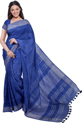 govind handloom Self Design Bhagalpuri Cotton Linen Saree(Blue)