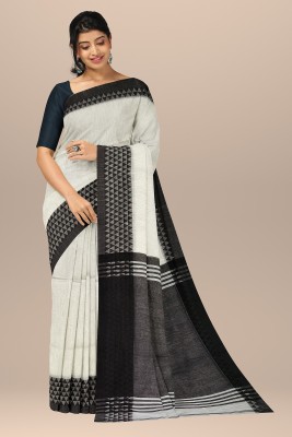 Bong ButiQ Self Design Narayanpet Handloom Cotton Blend Saree(White, Grey)