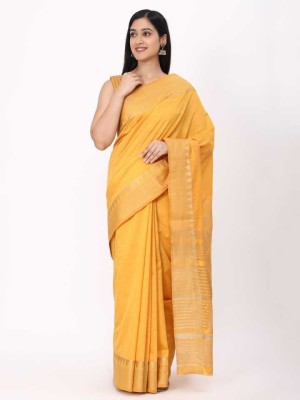 PRIYESHA TEXTILES Self Design Assam Silk Silk Blend, Cotton Silk Saree(Yellow)