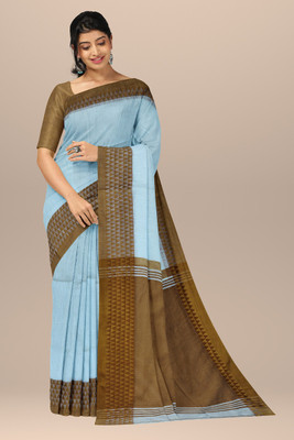 Bong ButiQ Self Design Narayanpet Handloom Cotton Blend Saree(White, Brown)