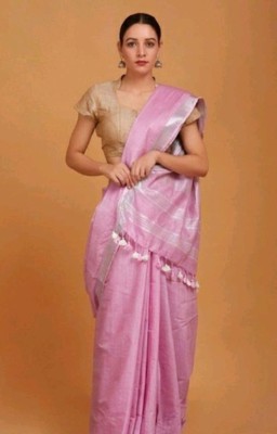 govind handloom Solid/Plain Bollywood Cotton Blend Saree(Multicolor)