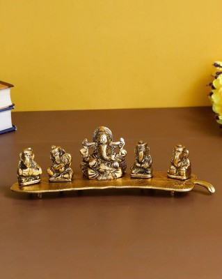 Effigy Onlinehub Musical Instrumental Lord Ganesh on Banana Leaf Handicraft Idol Decorative Showpiece  -  19 cm(Metal, Gold)