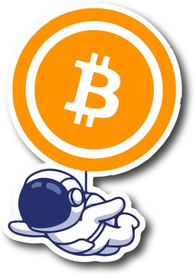 signEver 0.1 cm Astronaut With Bitcoin Flying Self Adhesive Sticker(Pack of 1)