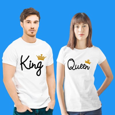 COUPLESTUFF.IN Printed Couple Round Neck White T-Shirt