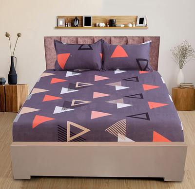 Amrange 160 TC Cotton Double 3D Printed Fitted (Elastic) Bedsheet(Pack of 1, Multicolor)