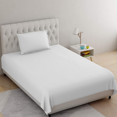 RRC 144 TC Microfiber Single Striped Flat Bedsheet(Pack of 1, White)