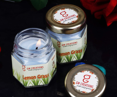 GW Creations Hexagonal Lemon Grass Jar Candle. made up of Parrafin Wax.Set of 2 Candle(Blue, Pack of 1)