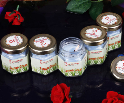 GW Creations Hexagonal Lemon Grass Jar Candle. made up of Parrafin Wax.Set of 5 Candle(Blue, Pack of 1)