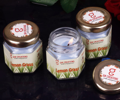 GW Creations Hexagonal Lemon Grass Jar Candle. made up of Parrafin Wax.Set of 3 Candle(Blue, Pack of 1)