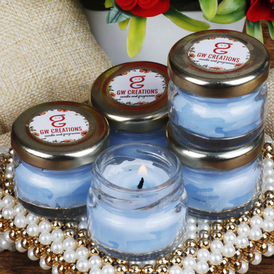 GW Creations Cylindrical Lemon Grass Jar Candle. made up of Parrafin Wax.Set of 5. Candle(Blue, Pack of 1)