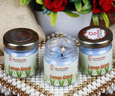 GW Creations Cylindrical Lemon Grass Jar Candle. made up of Parrafin Wax.Set of 3. Candle(Blue, Pack of 1)